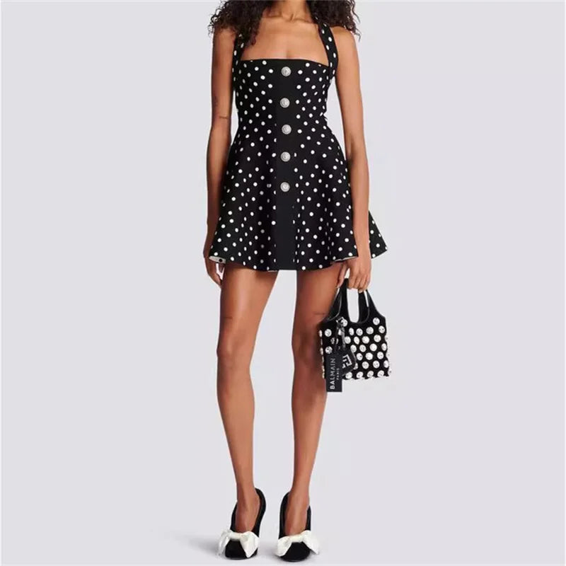 Polka Dots Women's Couture Summer Cocktail Fit & Flare Mini Dress