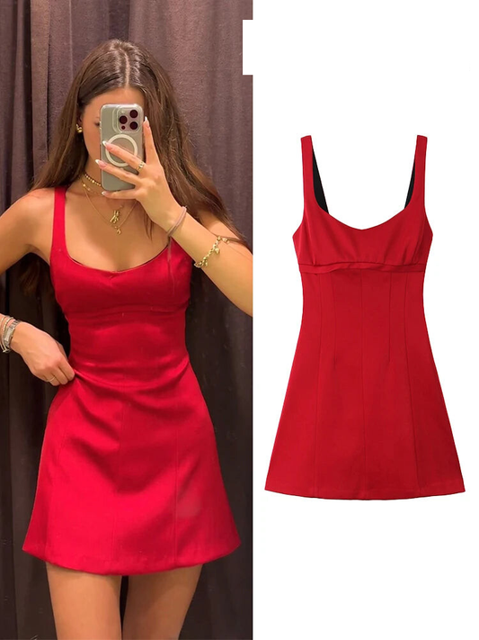 Mini Dresses - Red A-Line Party Dress – Ideal for Night Outs