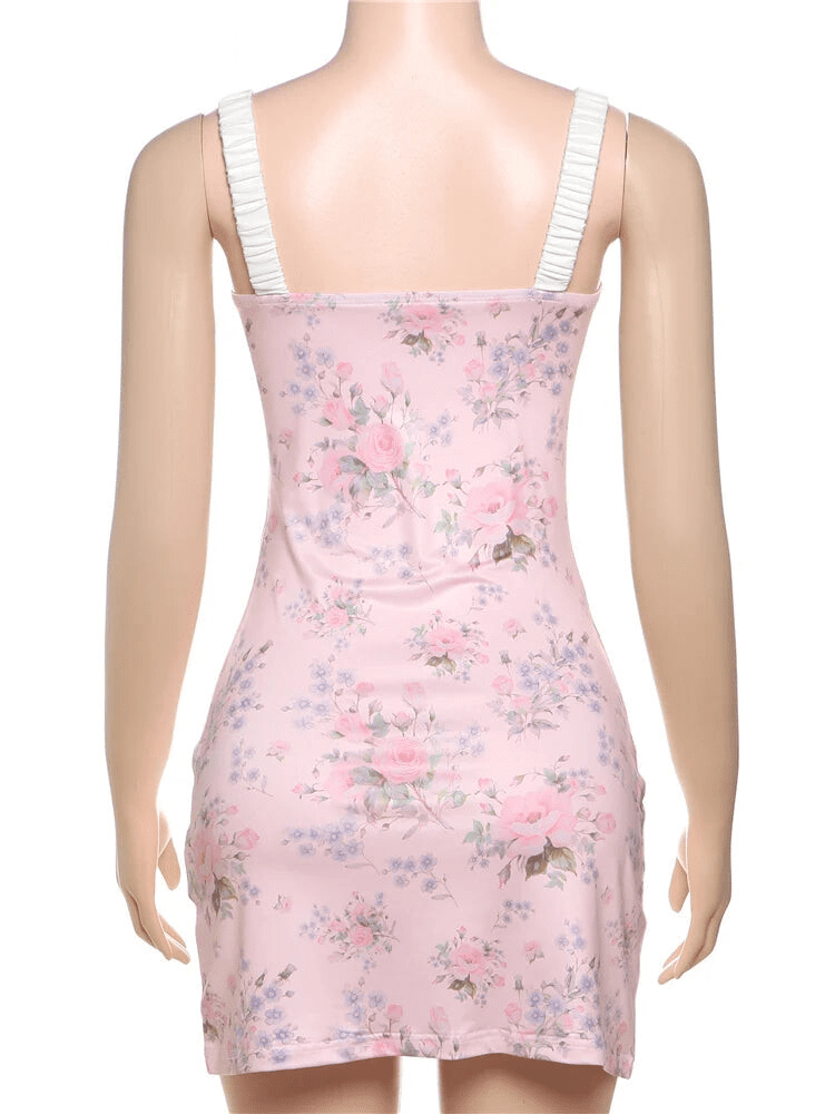 Mini Dresses - Romantic Floral Bustier Slip Dress