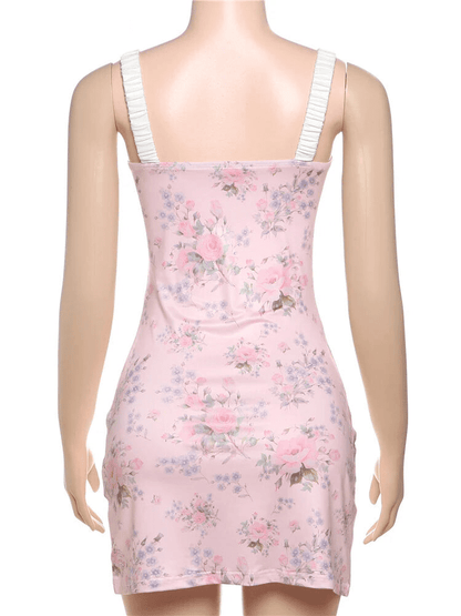 Mini Dresses - Romantic Floral Bustier Slip Dress