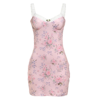 Mini Dresses - Romantic Floral Bustier Slip Dress