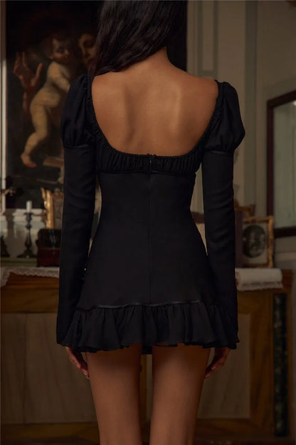 Mini Dresses - Ruffled Backless Party Mini Dress for Evening