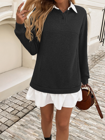 Mini Dresses- Sporty Polo Neck Mini Dress