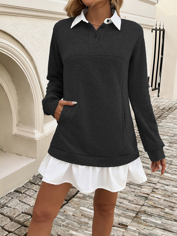 Mini Dresses- Sporty Polo Neck Mini Dress