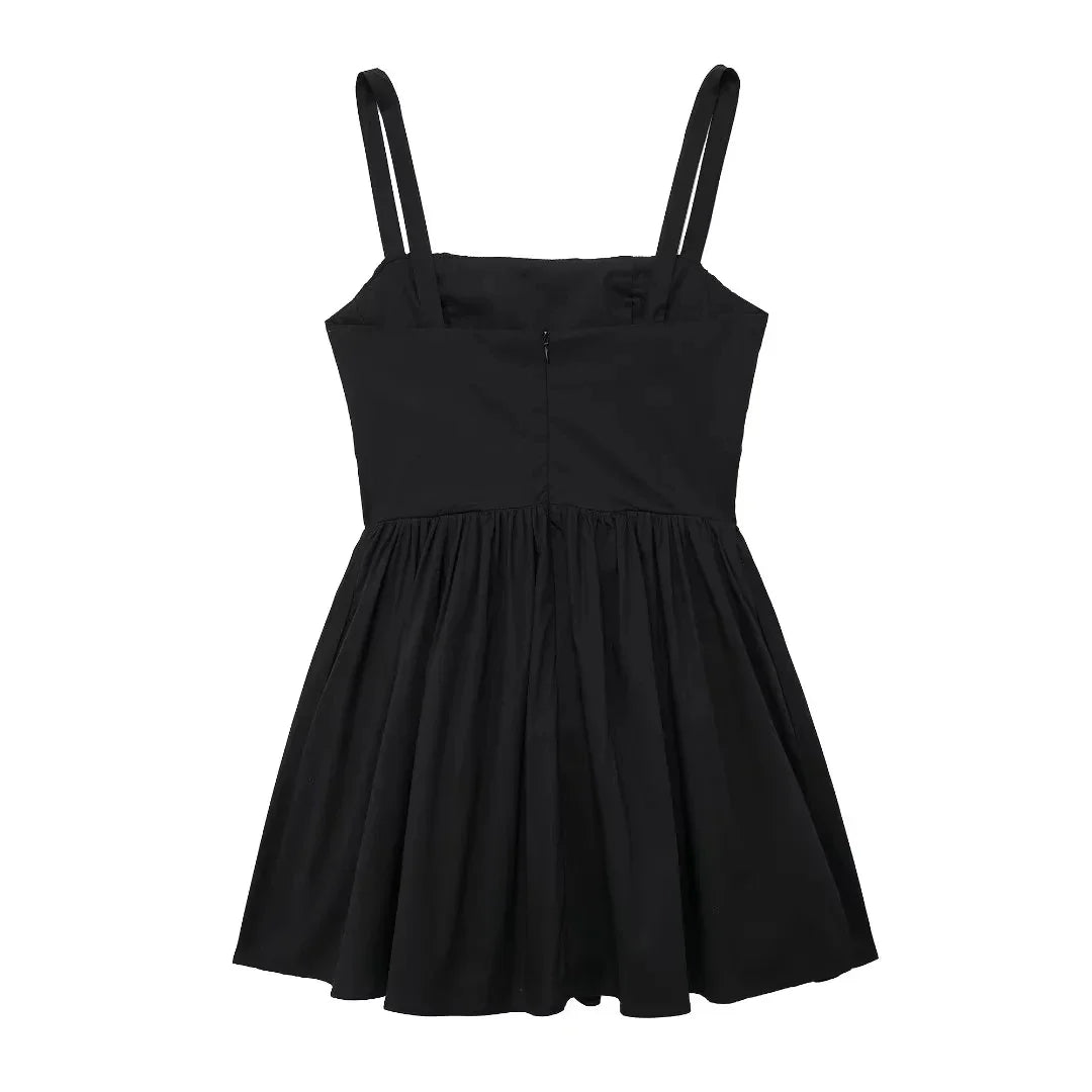 Mini Dresses- Pleated Fit & Flare Black Dress for Summer Occasions- - Pekosa Women Fashion