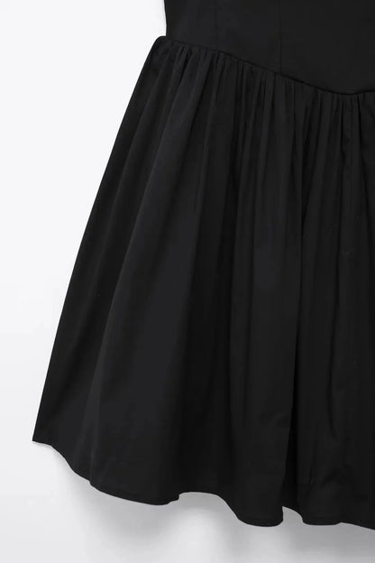 Mini Dresses- Pleated Fit & Flare Black Dress for Summer Occasions- - Pekosa Women Fashion