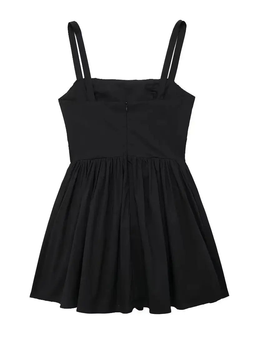 Mini Dresses- Pleated Fit & Flare Black Dress for Summer Occasions- - Pekosa Women Fashion