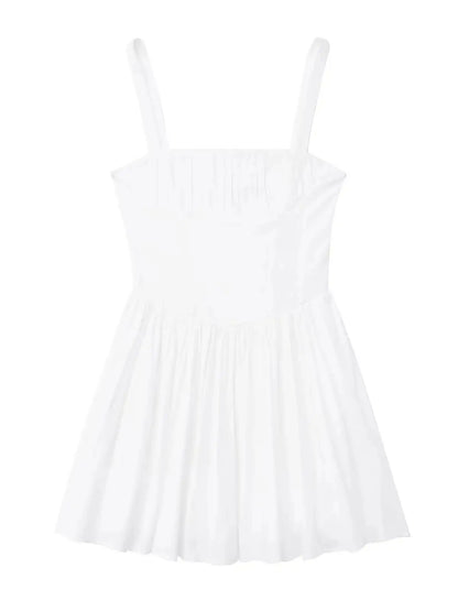 Mini Dresses- Pleated Fit & Flare Black Dress for Summer Occasions- White- Pekosa Women Fashion