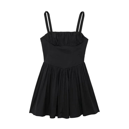 Mini Dresses- Pleated Fit & Flare Black Dress for Summer Occasions- - Pekosa Women Fashion