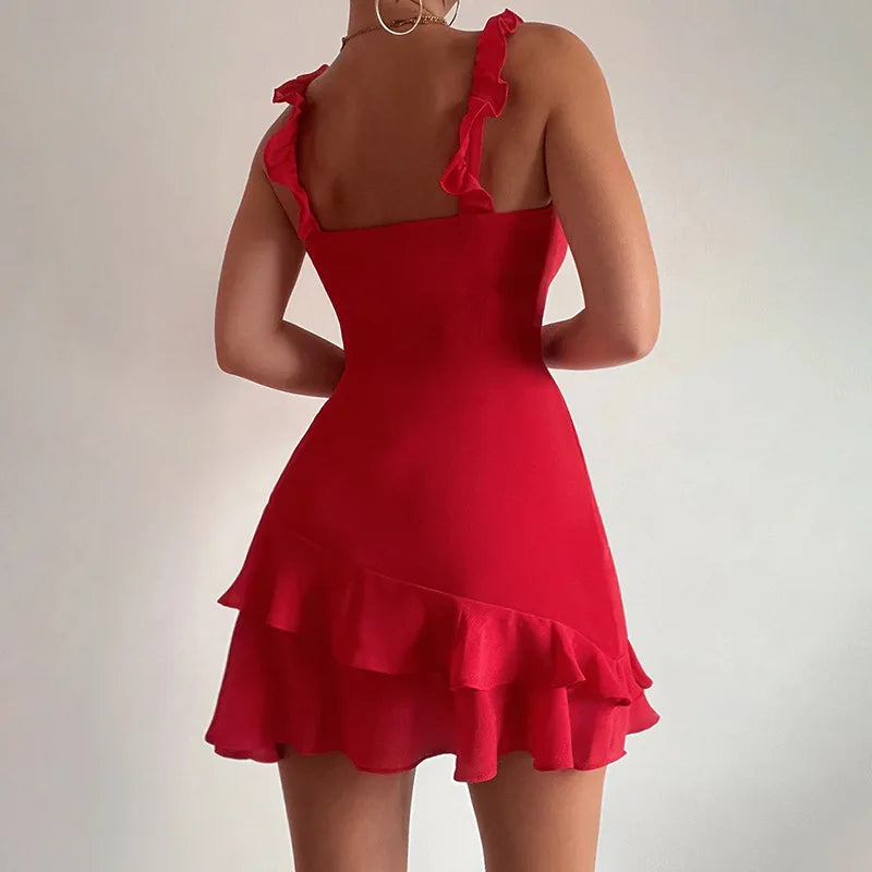 Mini Dresses- Ruffled Mini Dress Perfect for Summer Events- - Pekosa Women Fashion