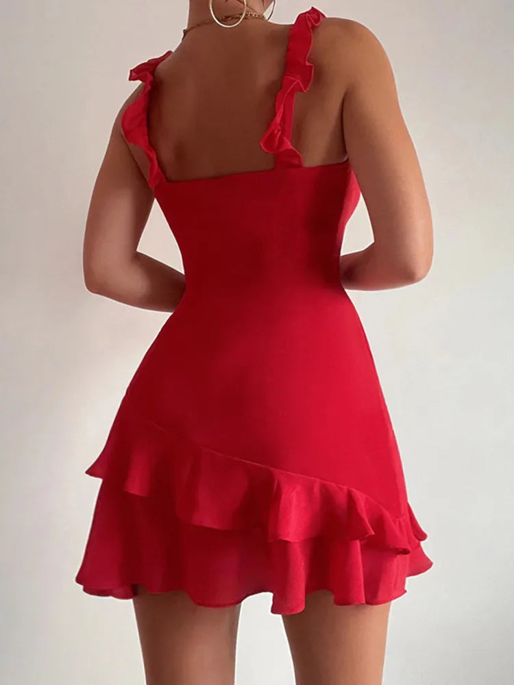 Mini Dresses- Ruffled Mini Dress Perfect for Summer Events- - Pekosa Women Fashion