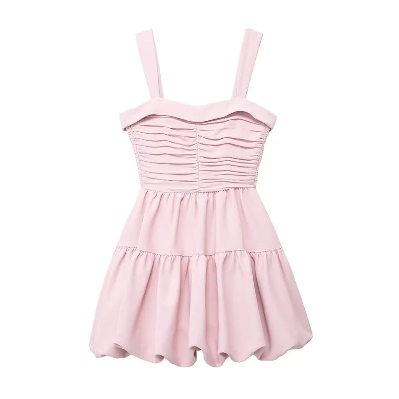 Mini Dresses- Romantic Blush Ruffled Dress for Sunny Days- - Pekosa Women Fashion