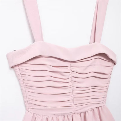 Mini Dresses- Romantic Blush Ruffled Dress for Sunny Days- - Pekosa Women Fashion