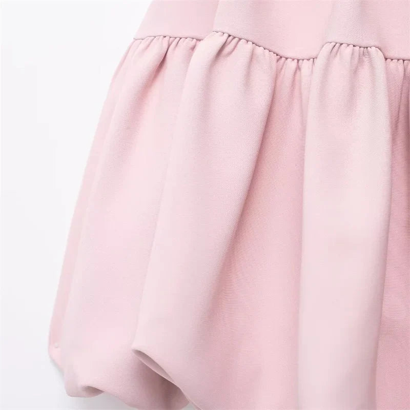 Mini Dresses- Romantic Blush Ruffled Dress for Sunny Days- - Pekosa Women Fashion