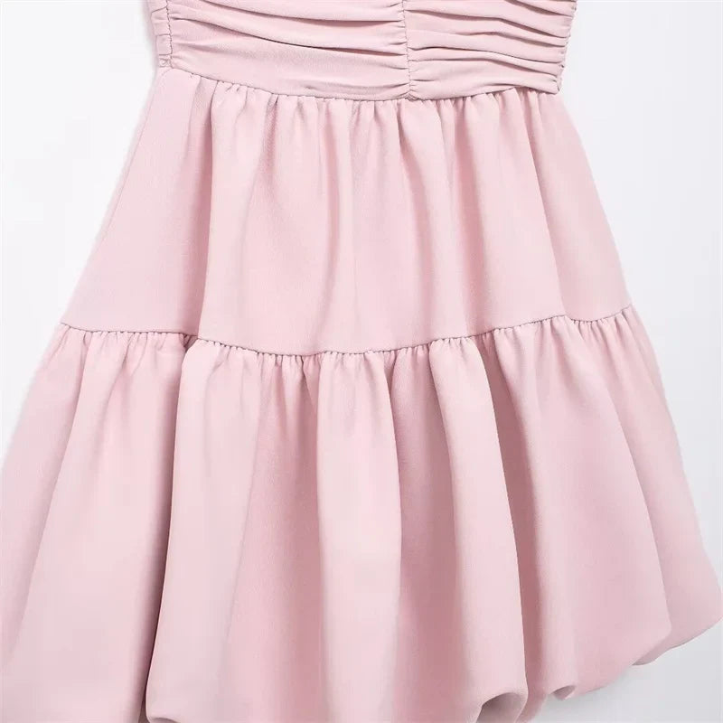 Mini Dresses- Romantic Blush Ruffled Dress for Sunny Days- - Pekosa Women Fashion