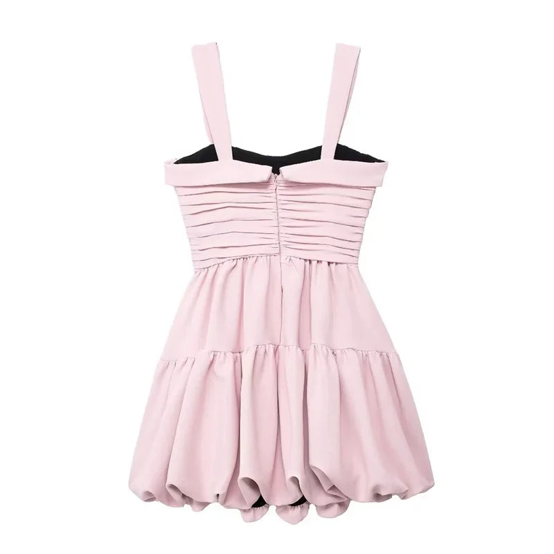 Mini Dresses- Romantic Blush Ruffled Dress for Sunny Days- - Pekosa Women Fashion