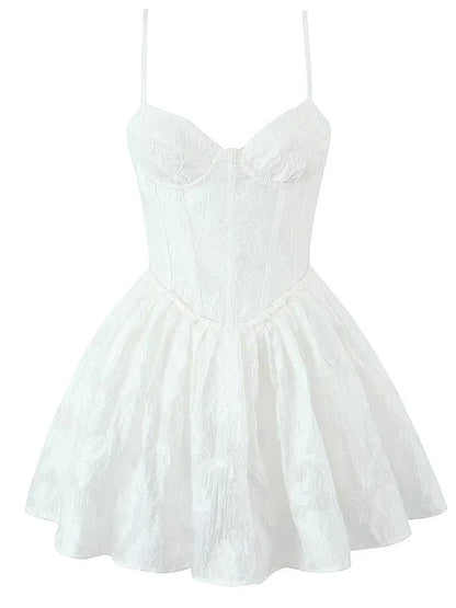 Mini Dresses- Sweetheart Floral Lace Dress for Bridal Events- White- Chuzko Women Clothing