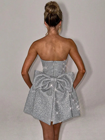 Mini Dresses - Twilight Bow-Back Sparkle Mini Dress