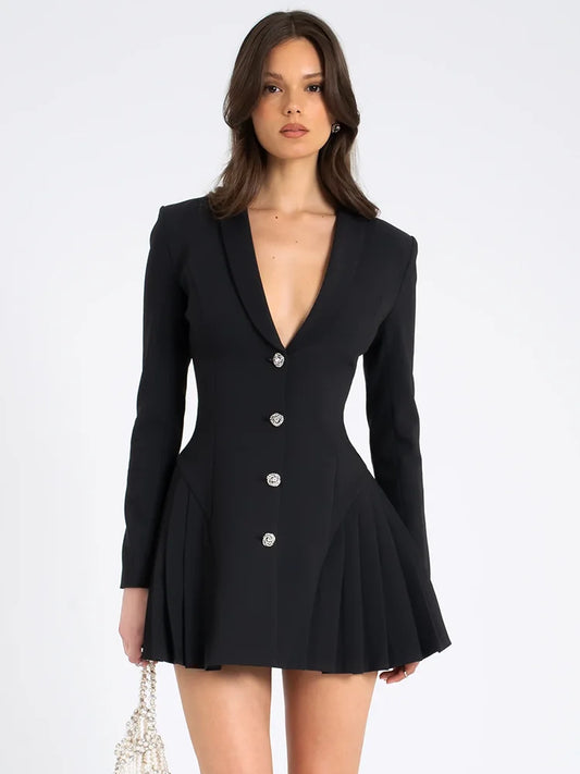 Mini Dresses - Vogue V-Neck Tuxedo Mini Dress