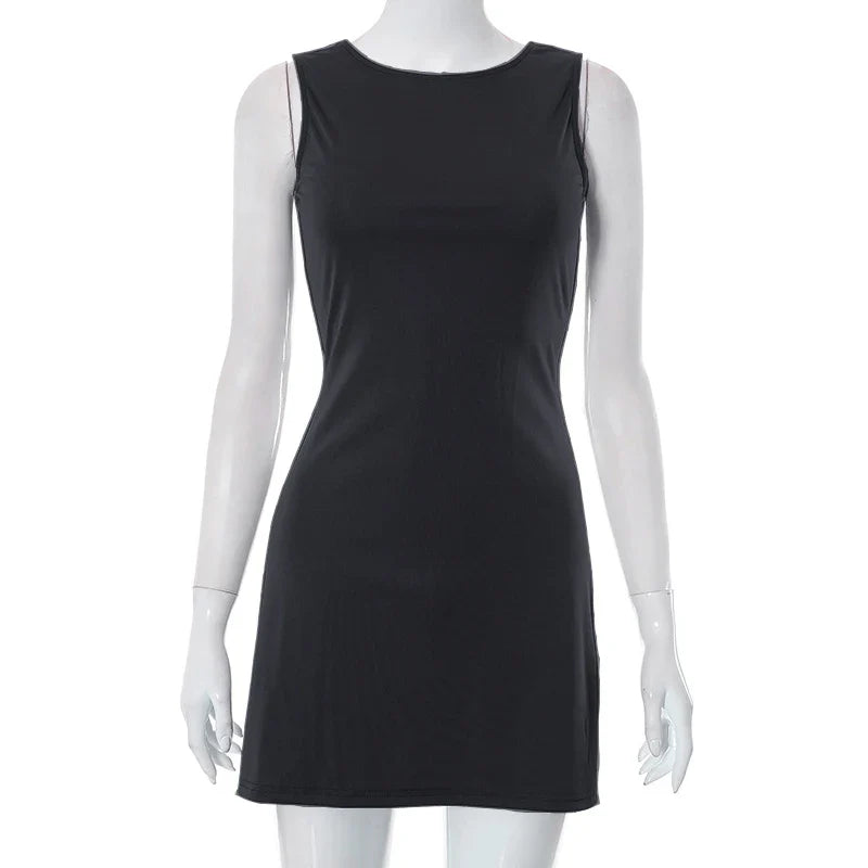 Mini Dresses- Woman Solid Essential A-Line Sleeveless Mini Dress- - Pekosa Women Fashion