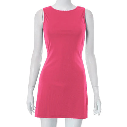 Mini Dresses- Woman Solid Essential A-Line Sleeveless Mini Dress- - Pekosa Women Fashion