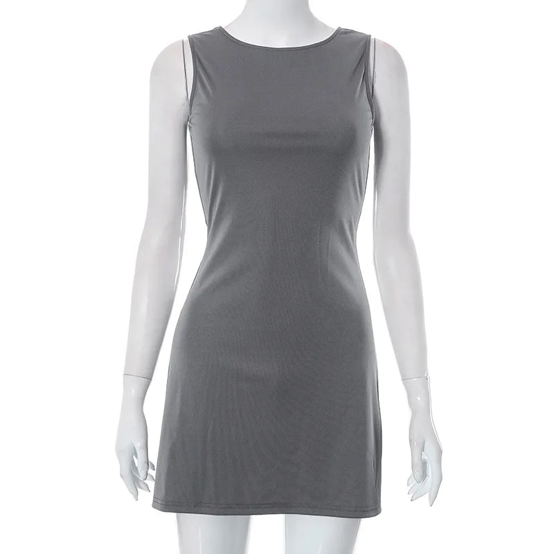 Mini Dresses- Woman Solid Essential A-Line Sleeveless Mini Dress- - Pekosa Women Fashion