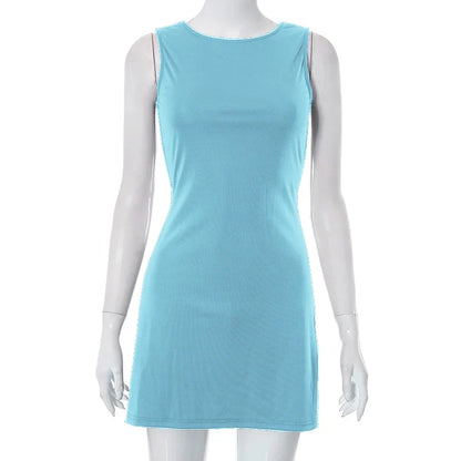 Mini Dresses- Woman Solid Essential A-Line Sleeveless Mini Dress- - Pekosa Women Fashion