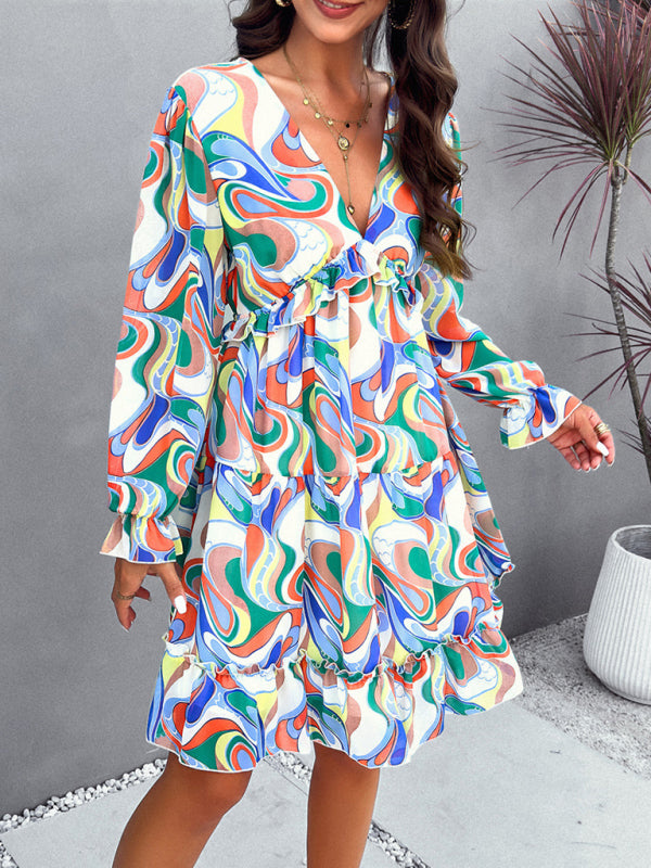 Mini Dresses- Women Abstract Print A-Line Dress for Cocktails- - Pekosa Women Fashion