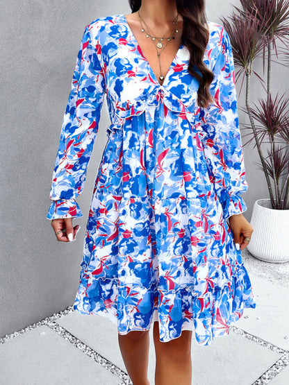 Mini Dresses- Women Abstract Print A-Line Dress for Cocktails- - Pekosa Women Fashion