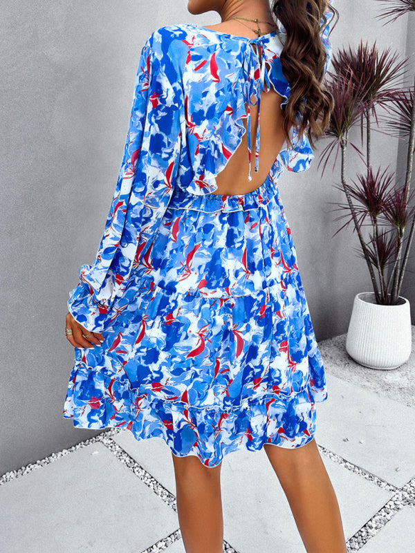 Mini Dresses- Women Abstract Print A-Line Dress for Cocktails- - Pekosa Women Fashion