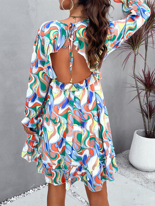 Mini Dresses- Women Abstract Print A-Line Dress for Cocktails- - Pekosa Women Fashion