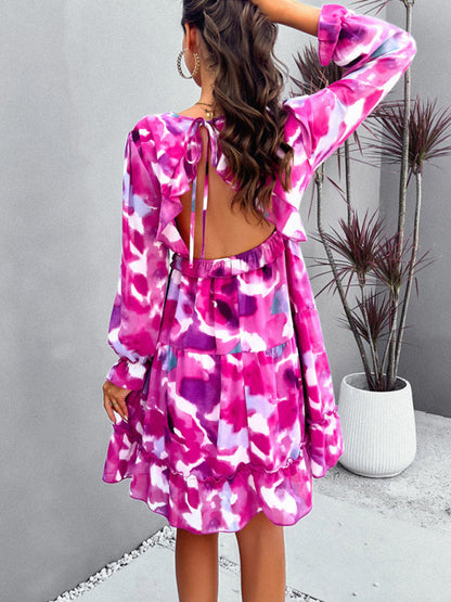 Mini Dresses- Women Abstract Print A-Line Dress for Cocktails- - Pekosa Women Fashion