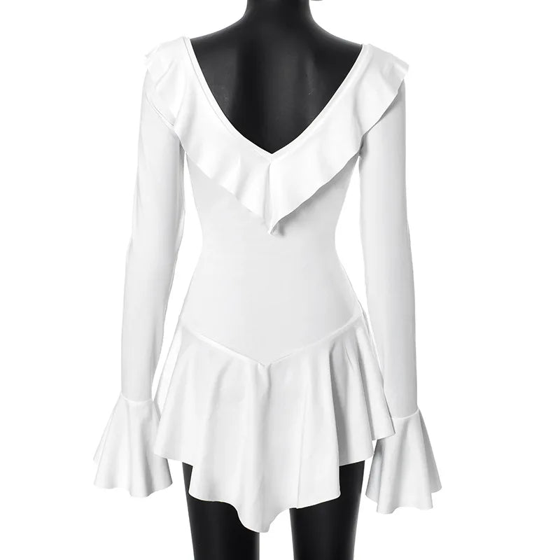 Mini Dresses- Women White Ruffle Mini Dress for Special Occasions- - Chuzko Women Clothing