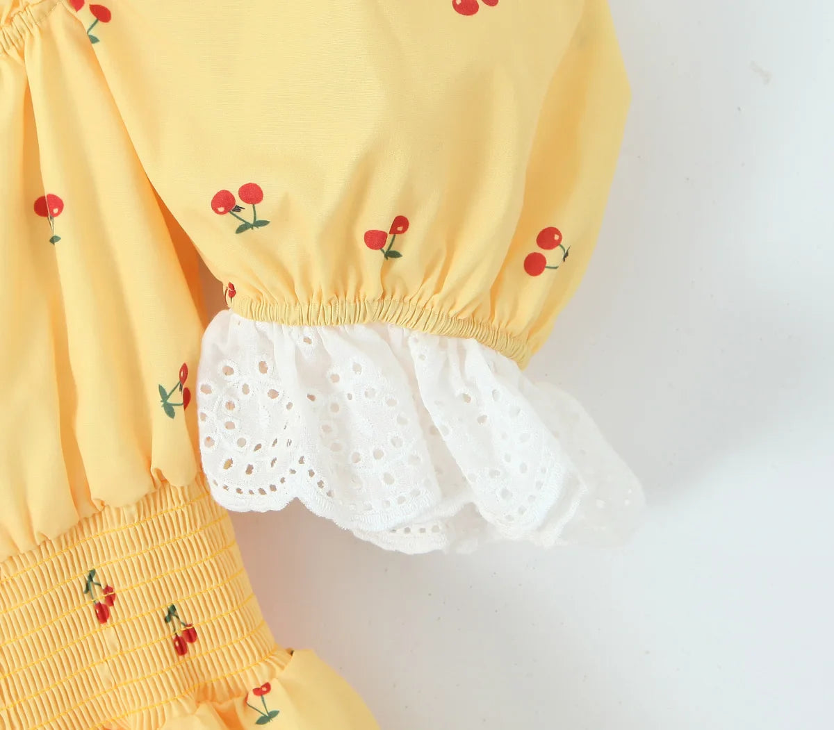 Mini Dresses- Women Yellow Cottagecore-Inspired Mini Dress with Cherry Accents- - Pekosa Women Fashion