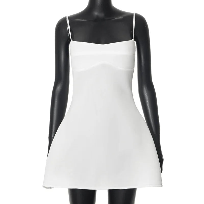 Mini Dresses- Women's A-Line Mini Dress with Sophisticated Flair- White- Pekosa Women Fashion