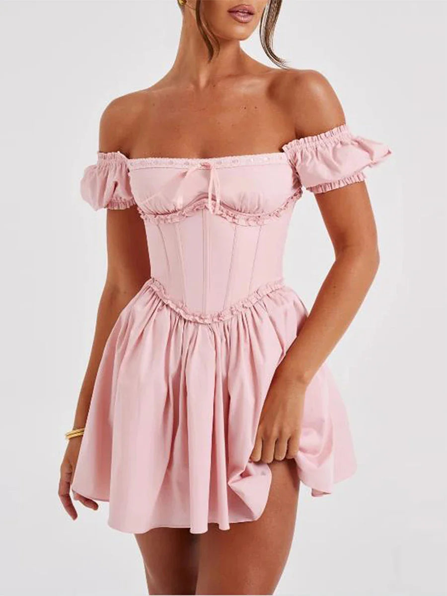 Women's Lace-Up Back Fit & Flare Milkmaid Corset Dress