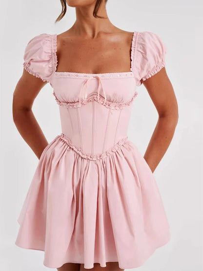 Women's Lace-Up Back Fit & Flare Milkmaid Corset Dress