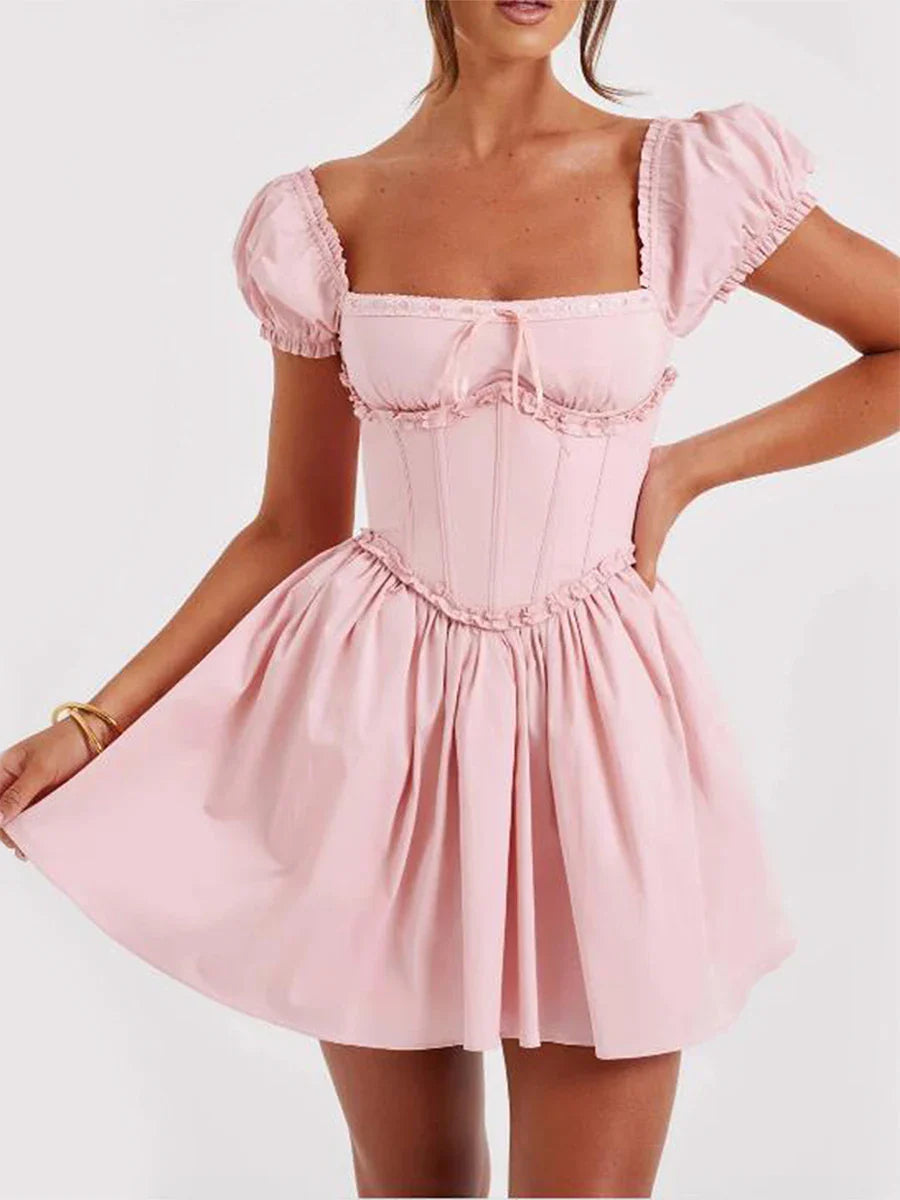 Women's Lace-Up Back Fit & Flare Milkmaid Corset Dress