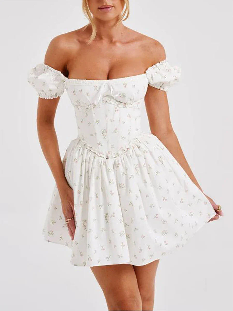 Women's Lace-Up Back Fit & Flare Milkmaid Corset Dress