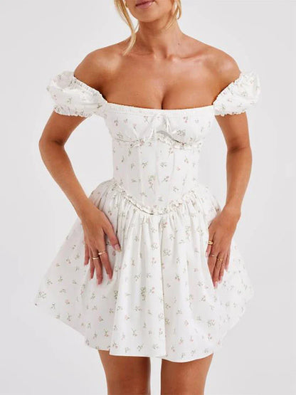 Women's Lace-Up Back Fit & Flare Milkmaid Corset Dress