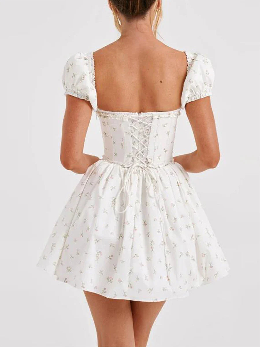 Women's Lace-Up Back Fit & Flare Milkmaid Corset Dress