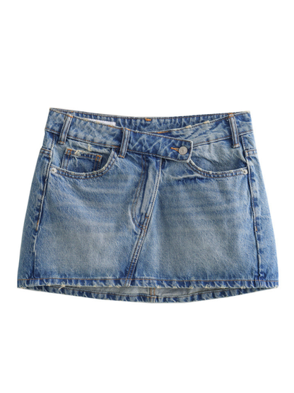 Mini Skirts- Faded Blue Mini Skirt- Blue- Pekosa Women Fashion