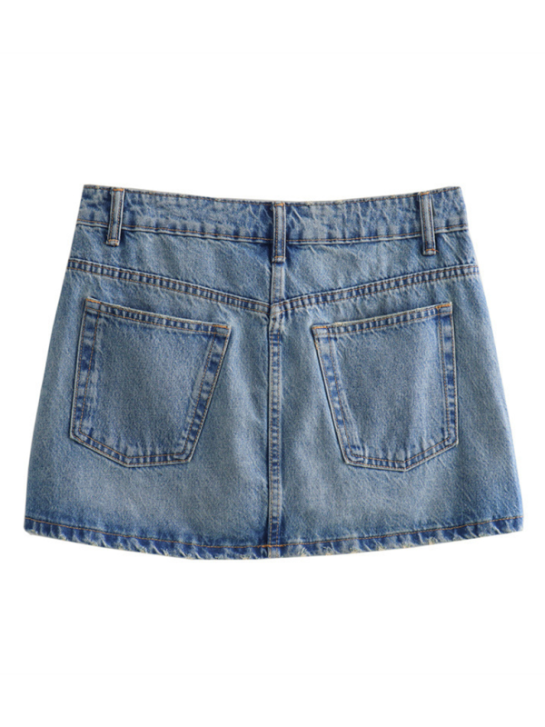 Mini Skirts- Faded Blue Mini Skirt- - Pekosa Women Fashion