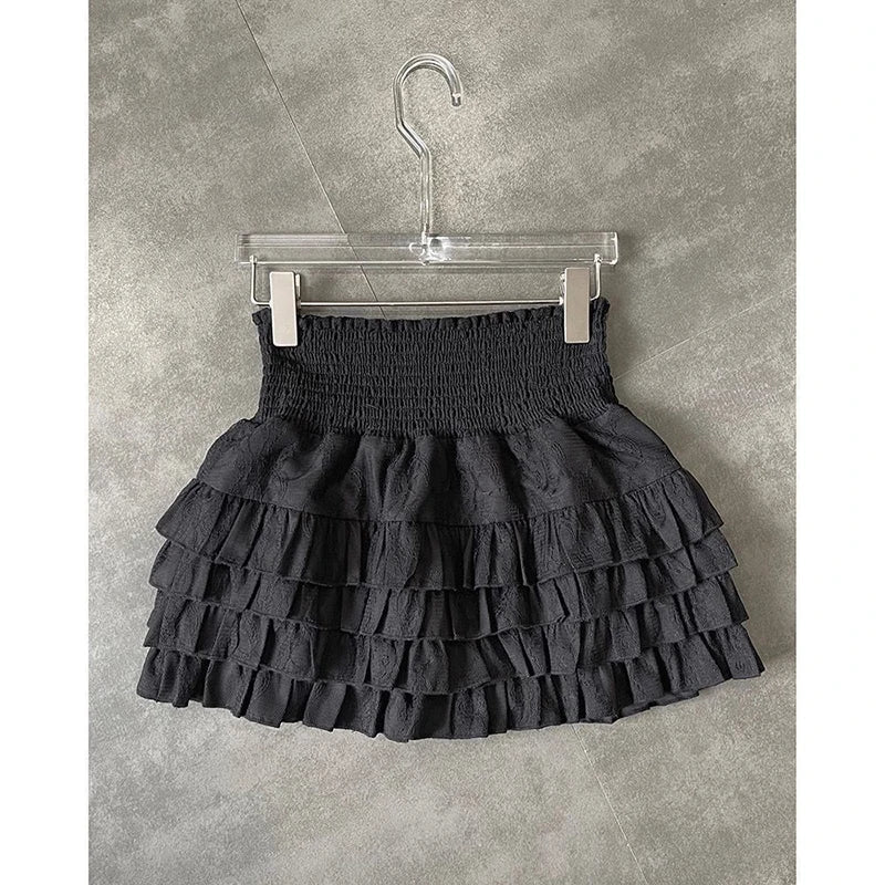 Mini Skirts- Festival Tiered Layered Skirt with Smocked Waist for Women- Black- Pekosa Women Fashion