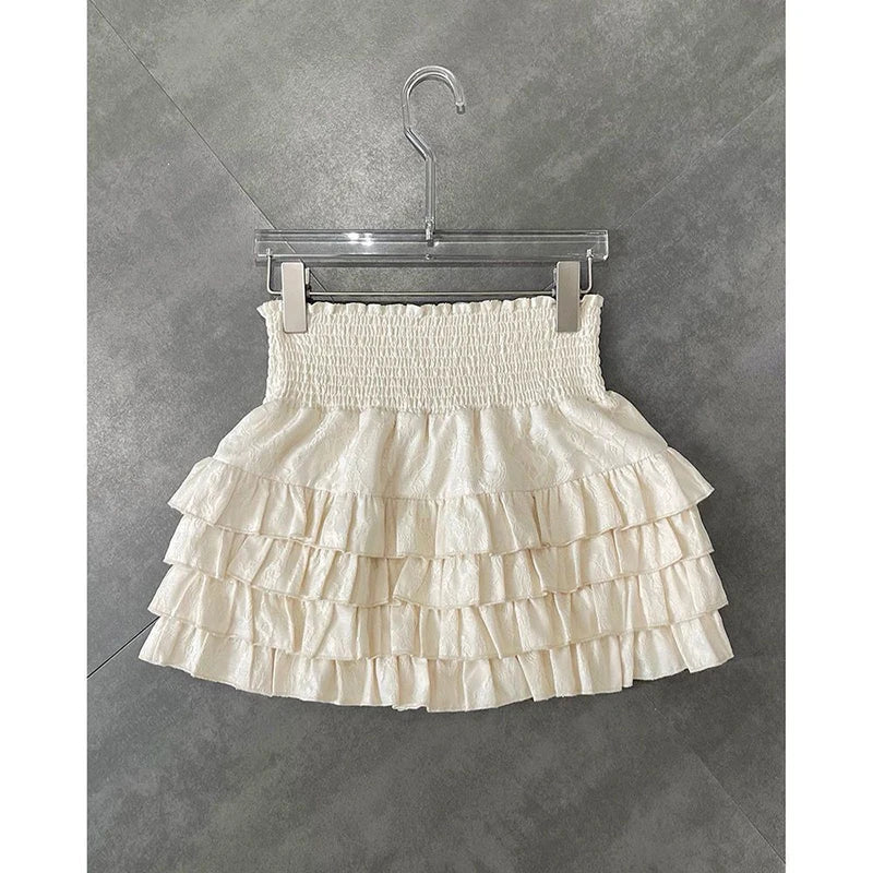 Mini Skirts- Festival Tiered Layered Skirt with Smocked Waist for Women- Off White- Pekosa Women Fashion