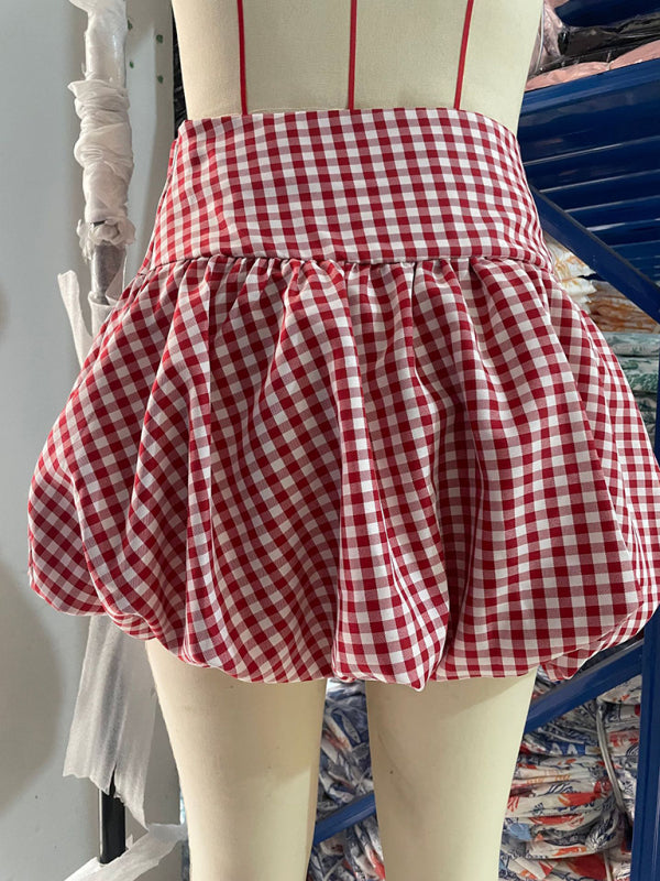 Mini Skirts - Flouncy Red & White Gingham Skirt – Perfect for Brunches