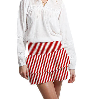 Mini Skirts- Women Layered Ruffled Mini Skirt – A Must-Have Bohemian Piece- Red- Pekosa Women Fashion
