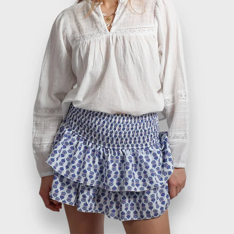 Mini Skirts- Women Layered Ruffled Mini Skirt – A Must-Have Bohemian Piece- Pink Blue- Pekosa Women Fashion