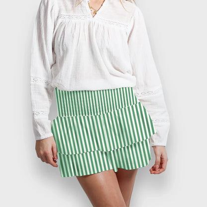 Mini Skirts- Women Layered Ruffled Mini Skirt – A Must-Have Bohemian Piece- Green- Pekosa Women Fashion