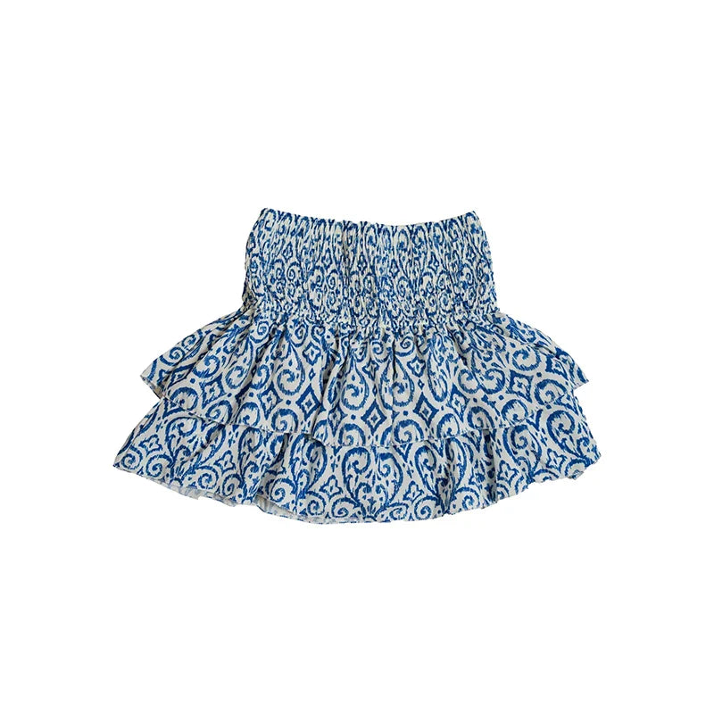 Mini Skirts- Women Layered Ruffled Mini Skirt – A Must-Have Bohemian Piece- Paisley Blue- Pekosa Women Fashion